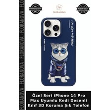 Floranova Özel Seri iPhone 14 Pro Max Uyumlu Kedi Desenli Kılıf 3D Koruma Şık Telefon