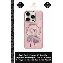 Floranova Özel Seri iPhone 15 Pro Max Uyumlu Flamingo Kılıf 3D Renkli Koruyucu Hassas Tuş Arka Kapak
