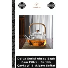 Floranova Delux Serisi Ahşap Saplı Cam Filtreli Demlik Çaykeyfi Bitkiçayı Şeffaf
