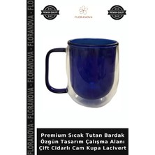 Floranova Premium Sıcak Tutan Bardak Özgün Tasarım Çalışma Alanı Çift Cidarlı Cam Kupa Lacivert