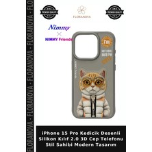 Floranova iPhone 15 Pro Kedicik Desenli Silikon Kılıf 2.0 3D Cep Telefonu Stil Sahibi Modern Tasarım
