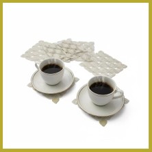 Bezos 6 Lı Dantel Kahve Sunumluğu 15X15 cm Asorti Desenli Bardak Altlığı Türk Kahvesi Fincan Sunum Seti Bcks