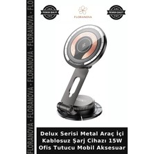 Floranova Delux Serisi Metal Araç Içi Kablosuz Şarj Cihazı 15W Ofis Tutucu Mobil Aksesuar