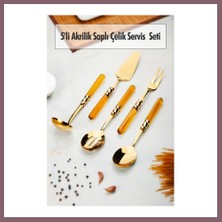 Bezos 5 Parça Gold Servis Seti & Servis Sunum Seti Amber ( Kepçe / Kevgir / Sıpatula / Çatal / Kaşık ) Bzss