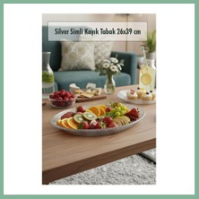 Bşk Virgo Silver Simli Büyük Kayık Tabak Sunum & Servis Tabağı - 26,5 x 39,5 cm BSK2026