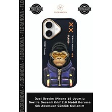 Floranova Özel Üretim iPhone 16 Uyumlu Gorilla Desenli Kılıf 2.0 Mobil Koruma Şık Aksesuar Günlük Kullanım