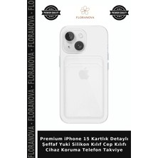 Floranova Premium iPhone 15 Kartlık Detaylı Şeffaf Yuki Silikon Kılıf Cep Kılıfı Cihaz Koruma Telefon Takviye