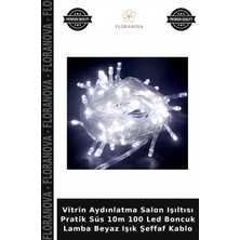 Floranova Vitrin Aydınlatma Salon Işıltısı Pratik Süs 10M 100 LED Boncuk Lamba Beyaz Işık Şeffaf Kablo