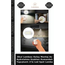 Floranova Okul Lambası Kolay Montaj Av Aydınlatma Uzaktan Kumandalı Yapışkanlı 3'lü LED Spot Lamba