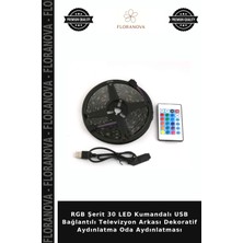 Floranova Rgb Şerit 30 LED Kumandalı USB Bağlantılı Televizyon Arkası Dekoratif Aydınlatma Oda Aydınlatması