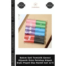 Floranova Bakım Seti Temizlik Gereci Hijyenik Ürün Petshop Köpek Dışkı Poşeti Düz Renkli Set 12'li