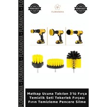 Floranova Matkap Ucuna Takılan 3'lü Fırça Temizlik Seti Tekerlek Fırçası Fırın Temizleme Pencere Silme