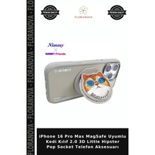 Floranova iPhone 16 Pro Max Magsafe Uyumlu Kedi Kılıf 2.0 3D Little Hipster Pop Socket Telefon Aksesuarı