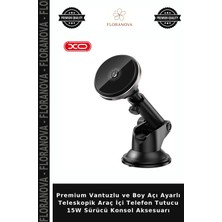 Floranova Premium Vantuzlu ve Boy Açı Ayarlı Teleskopik Araç Içi Telefon Tutucu 15W Sürücü Konsol Aksesuarı