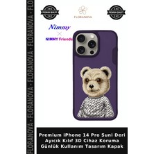 Floranova Premium iPhone 14 Pro Suni Deri Ayıcık Kılıf 3D Cihaz Koruma Günlük Kullanım Tasarım Kapak