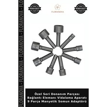 Floranova Özel Seri Donanım Parçası Bağlantı Elemanı Vidalama Aparatı 9 Parça Manyetik Somun Adaptörü