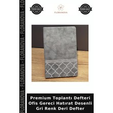 Floranova Premium Toplantı Defteri Ofis Gereci Hatırat Desenli Gri Renk Deri Defter