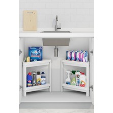 2 Adet Üçgen 2 Katlı Köşe Raf Düzenleyici, Evye Altı Düzenleyici, Banyo Dolap Içi Organizeri Raf