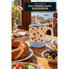 Viracasa Kalp Desenli Porselen Kupa 330 ml Gold Yaldızlı Mavi Çay Kahve Kupası