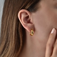 Nox Jewelry 14 Ayar Altın Kaplama 925 Ayar Gümüş Parlak Bombeli Kalın Halka Küpe - E00319