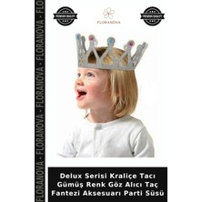 Floranova Delux Serisi Kraliçe Tacı Gümüş Renk Göz Alıcı Taç Fantezi Aksesuarı Parti Süsü