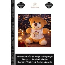 Floranova Premium Özel Köşe Sevgiliye Sürpriz Sevimli Gelin Damat Tişörtlü Peluş Ayıcık