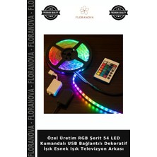 Floranova Özel Üretim Rgb Şerit 54 LED Kumandalı USB Bağlantılı Dekoratif Işık Esnek Işık Televizyon Arkası