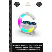 Floranova Özel Seri Kablosuz Şarj Standlı Rgb Hoparlör Doğum Günü Hediyesi Çalışma Masası Masa Lambası