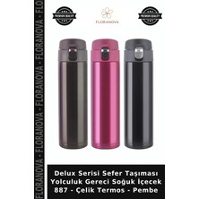 Floranova Delux Serisi Sefer Taşıması Yolculuk Gereci Soğuk Içecek 887 - Çelik Termos - Pembe