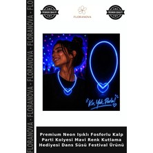 Floranova Premium Neon Işıklı Fosforlu Kalp Parti Kolyesi Mavi Renk Kutlama Hediyesi Dans Süsü Festival Ürünü