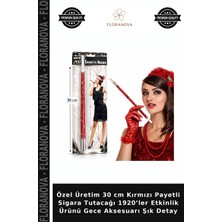 Floranova Özel Üretim 30 cm Kırmızı Payetli Sigara Tutacağı 1920’LER Etkinlik Ürünü Gece Aksesuarı Şık Detay
