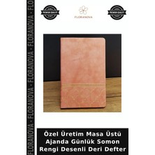 Floranova Özel Üretim Masa Üstü Ajanda Günlük Somon Rengi Desenli Deri Defter