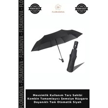 Floranova Mevsimlik Kullanım Tarz Sahibi Kombin Tamamlayıcı Şemsiye Rüzgara Dayanıklı Tam Otomatik Siyah