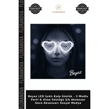 Floranova Beyaz LED Işıklı Kalp Gözlük – 3 Modlu Parti & Glow Gözlüğü Şık Aksesuar Gece Aksesuarı Sosyal Medya