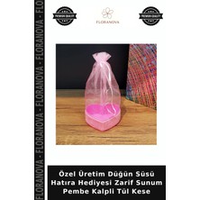 Floranova Özel Üretim Düğün Süsü Hatıra Hediyesi Zarif Sunum Pembe Kalpli Tül Kese