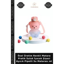 Floranova Özel Üretim Renkli Matara Pratik Suluk Içecek Şişesi Ayıcık Pipetli Su Matarası ml