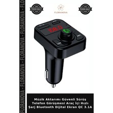 Floranova Müzik Aktarımı Güvenli Sürüş Telefon Görüşmesi Araç Içi Hızlı Şarj Bluetooth Dijital Ekran Qc 3.1A