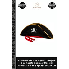 Floranova Premium Etkinlik Gereci Yetişkin Boy Kadife Sparrow Denizci Kaptan Korsan Şapkası 50X20 cm