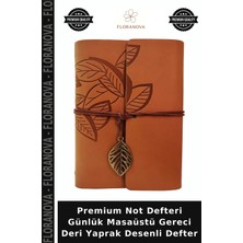 Floranova Premium Not Defteri Günlük Masaüstü Gereci Deri Yaprak Desenli Defter