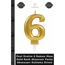Floranova Özel Üretim 6 Rakam Mum Gold Renk Aksesuar Pasta Aksesuarı Kutlama Ürünü