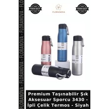 Floranova Premium Taşınabilir Şık Aksesuar Sporcu 3430 - Ipli Çelik Termos - Siyah