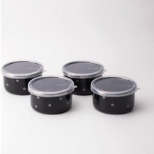 Emaylab Star Emaye 4’lü Kapaklı Çerezlik, Kahvaltılık, Reçellik, Zeytinlik, Sunumluk Seti 8cm 200 ml