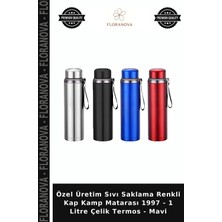 Floranova Özel Üretim Sıvı Saklama Renkli Kap Kamp Matarası 1997 - 1 Litre Çelik Termos - Mavi