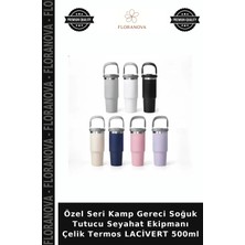 Floranova Özel Seri Kamp Gereci Soğuk Tutucu Seyahat Ekipmanı Çelik Termos Lacivert 500ML