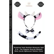 Floranova Premium Inek Kostüm Aksesuar Seti 3 Lü - Taç Papyon Kuyruk Maskeli Balo Çocuk Eğlencesi Gösteri Süsü
