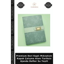 Floranova Premium Deri Kaplı Mıknatıslı Kapak Çalışma Alanı Tarihsiz Ajanda Defter Su Yeşili