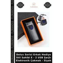 Floranova Delux Serisi Erkek Hediye Stil Sahibi E - 2 USB Şarjlı Elektronik Çakmak - Siyah