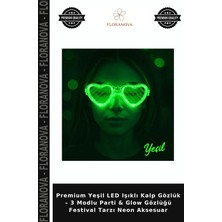 Floranova Premium Yeşil LED Işıklı Kalp Gözlük – 3 Modlu Parti & Glow Gözlüğü Festival Tarzı Neon Aksesuar