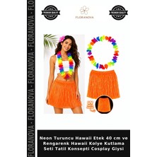 Floranova Neon Turuncu Hawaii Etek 40 cm ve Rengarenk Hawaii Kolye Kutlama Seti Tatil Konsepti Cosplay Giysi