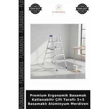 Floranova Premium Ergonomik Basamak Katlanabilir Çift Taraflı 5+5 Basamaklı Alüminyum Merdiven